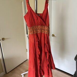 Elegant Orange Sleeveless Dress